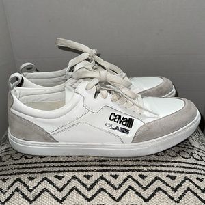 Cavalli Class Men's White Leather Fashion Sneakers Shoes